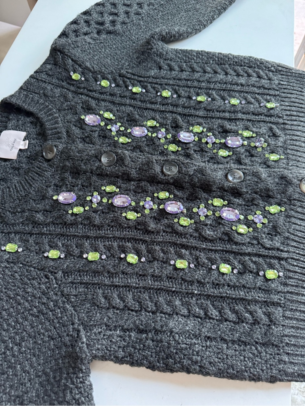 Cinq à Sept Embellished Cable Knit Cropped Cardigan Size S - Picture 14 of 15